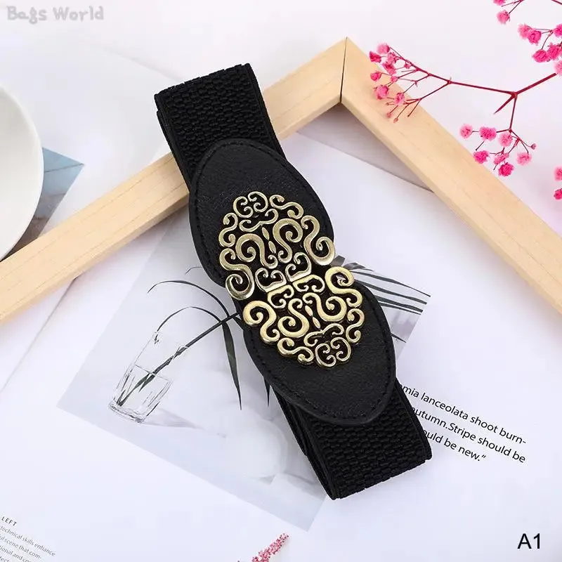 1x Korean Fashion Ladies Decorated Elastic Wide Belt Buckle Dress Sweater Sweater Waist Belt for Woman