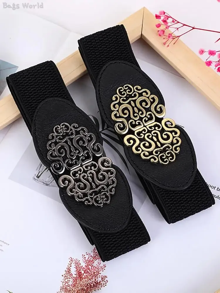 1x Korean Fashion Ladies Decorated Elastic Wide Belt Buckle Dress Sweater Sweater Waist Belt for Woman