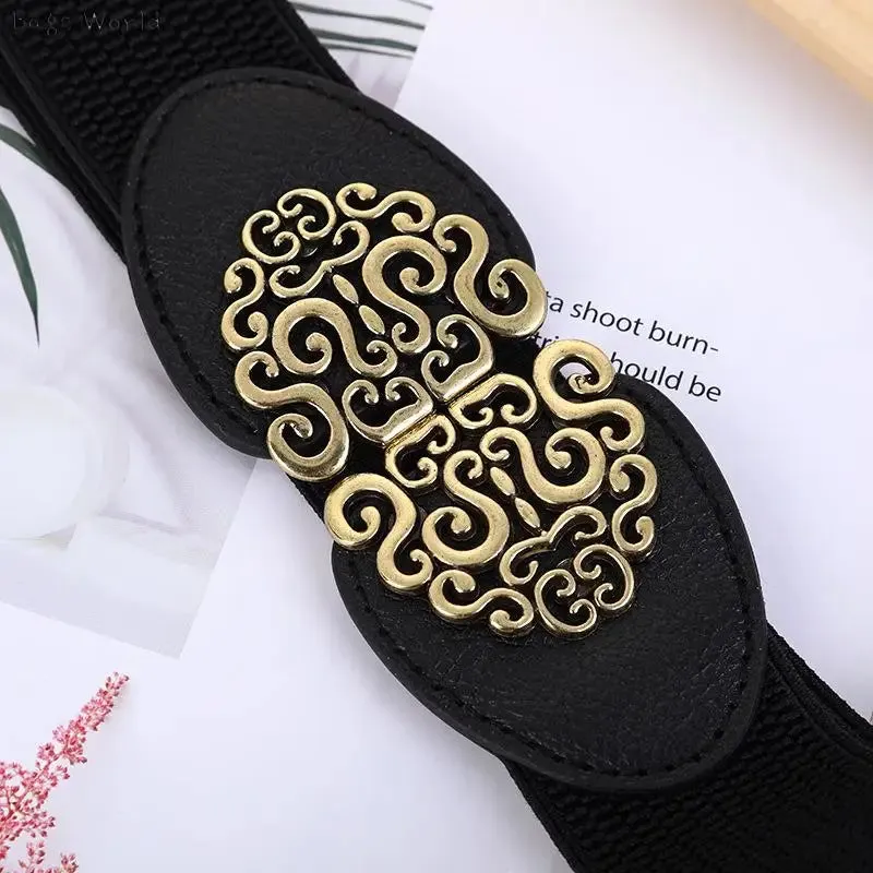 1x Korean Fashion Ladies Decorated Elastic Wide Belt Buckle Dress Sweater Sweater Waist Belt for Woman