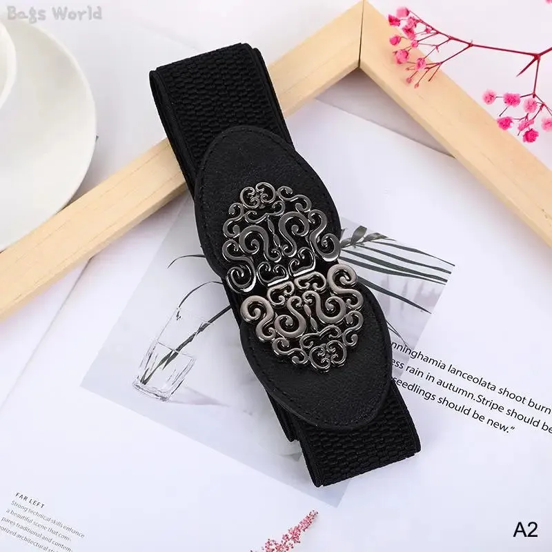 1x Korean Fashion Ladies Decorated Elastic Wide Belt Buckle Dress Sweater Sweater Waist Belt for Woman