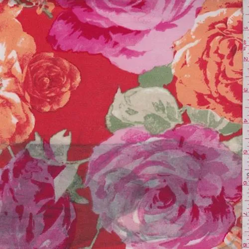 2 YD PC-Dark Orange Rose Bloom Scuba Knit Fabric