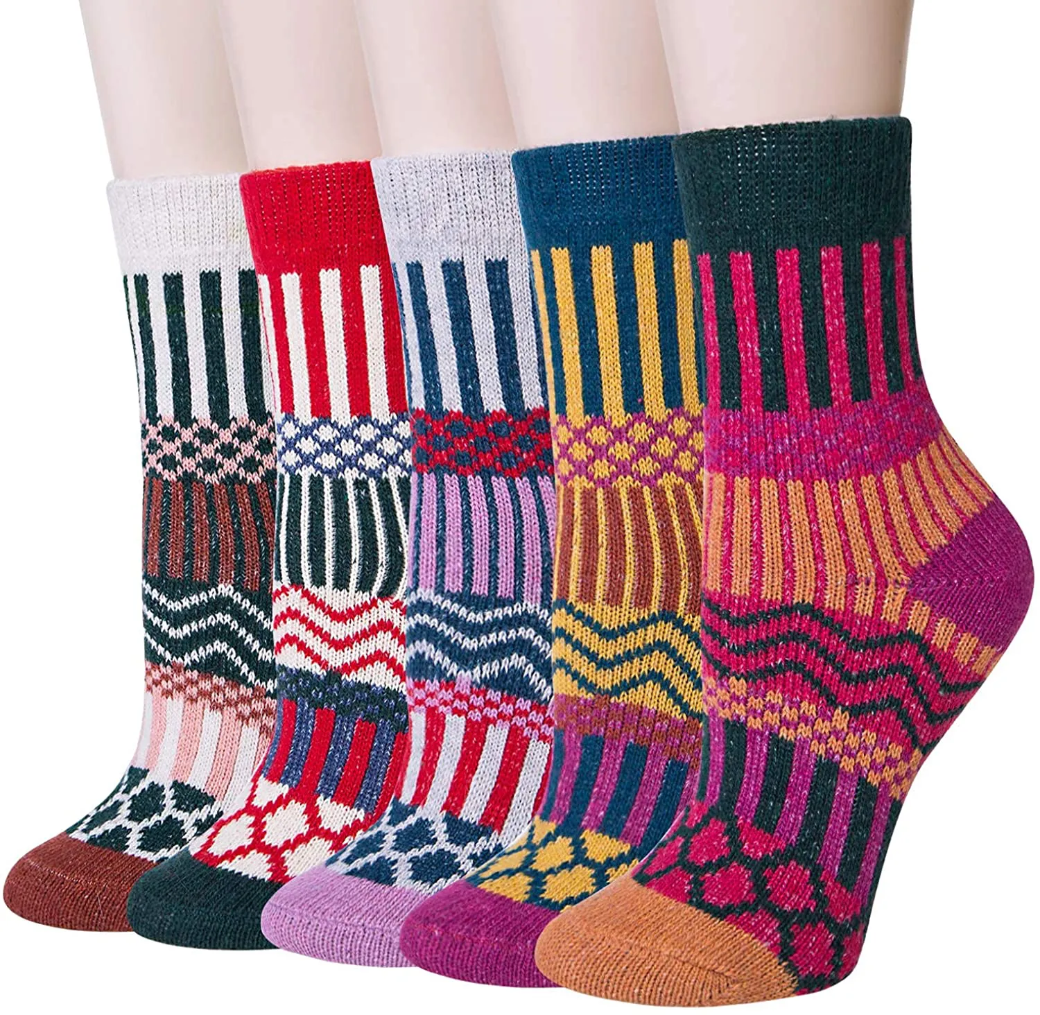 5 Pairs Winter Merino Wool Socks for Women Thick Cozy Socks Knit Warm Socks for Women Christmas Gifts