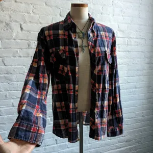 70s Vintage Groovy Grunge Plaid Flannel Button Down Boyfriend Western Shirt Top