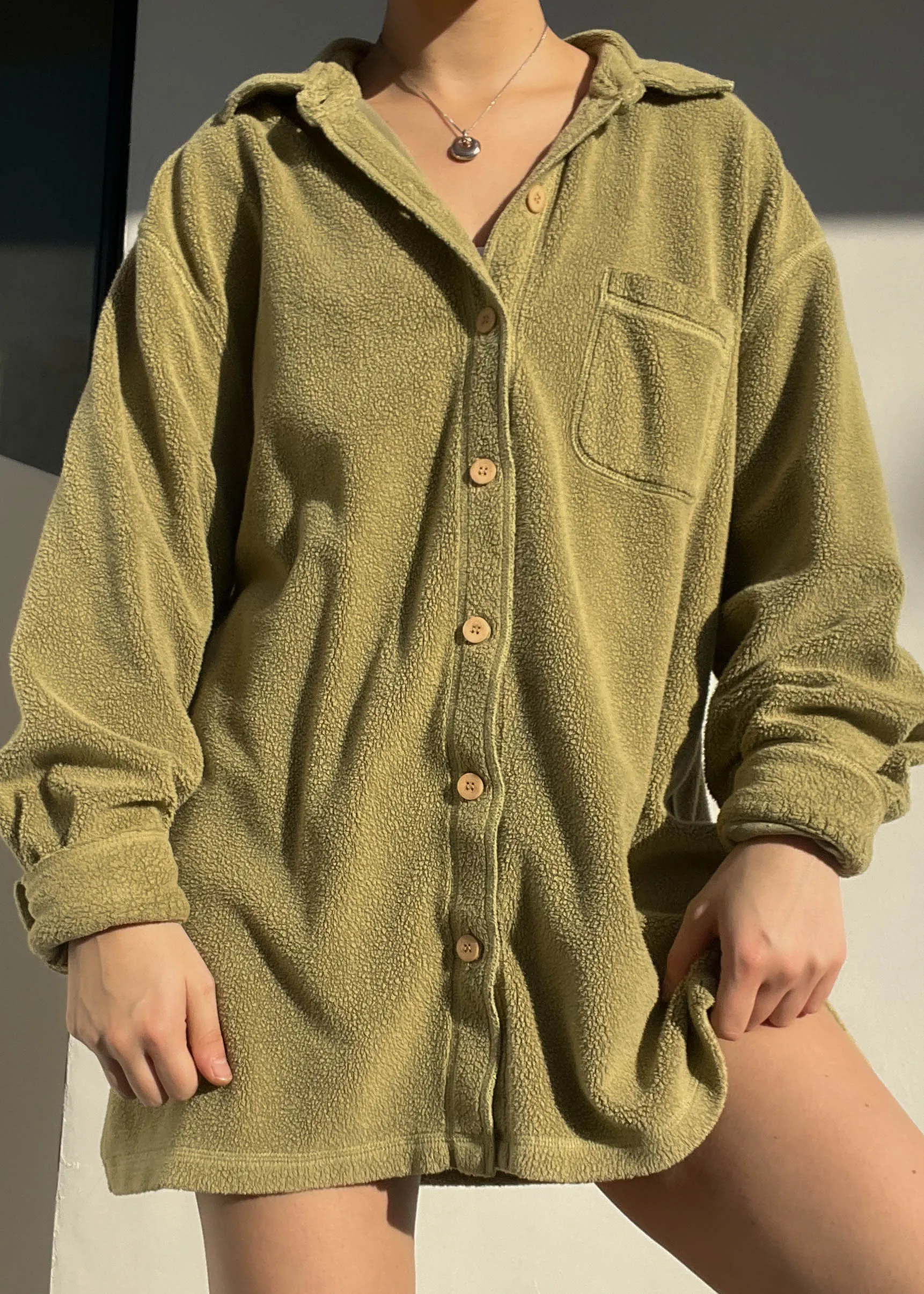 90's Green Fleece Button Down (XL)