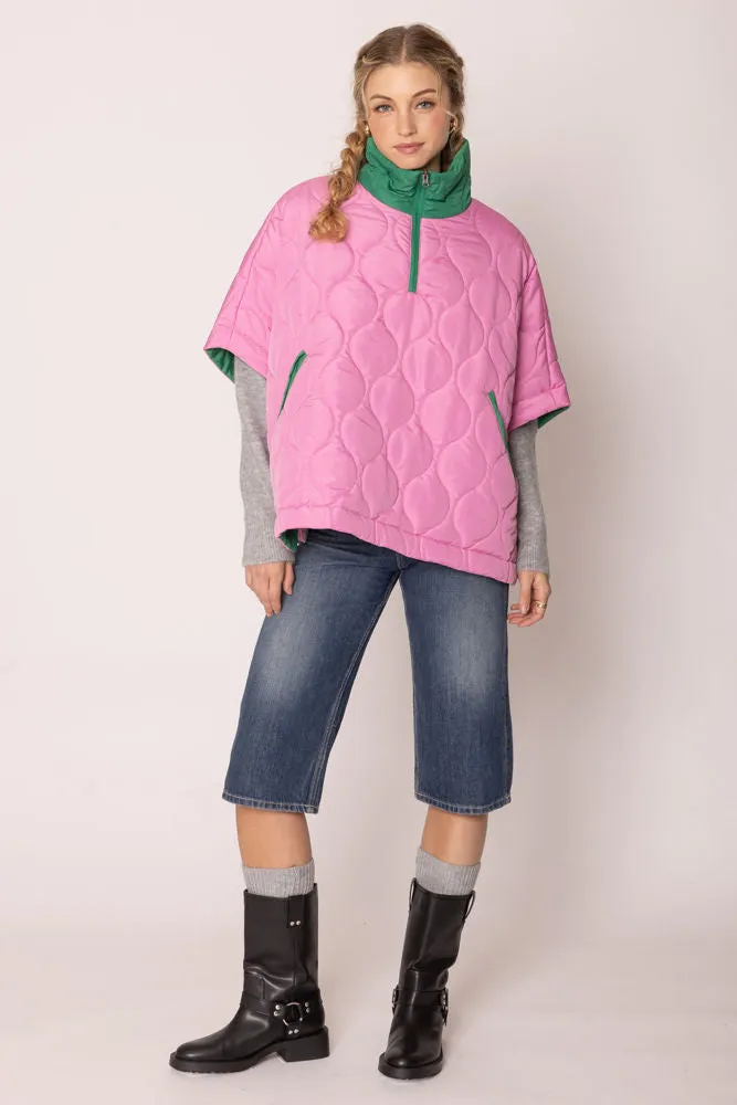 AKA Alpha Kappa Alpha Inspired Jacket Sorority Quilted Puffer Pink and Green Poncho