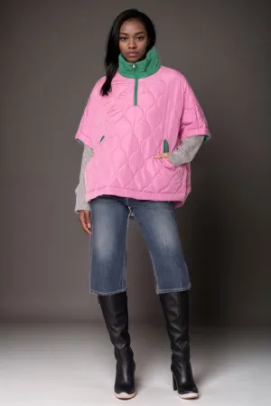 AKA Alpha Kappa Alpha Inspired Jacket Sorority Quilted Puffer Pink and Green Poncho