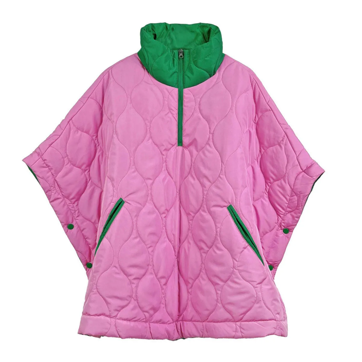 AKA Alpha Kappa Alpha Inspired Jacket Sorority Quilted Puffer Pink and Green Poncho