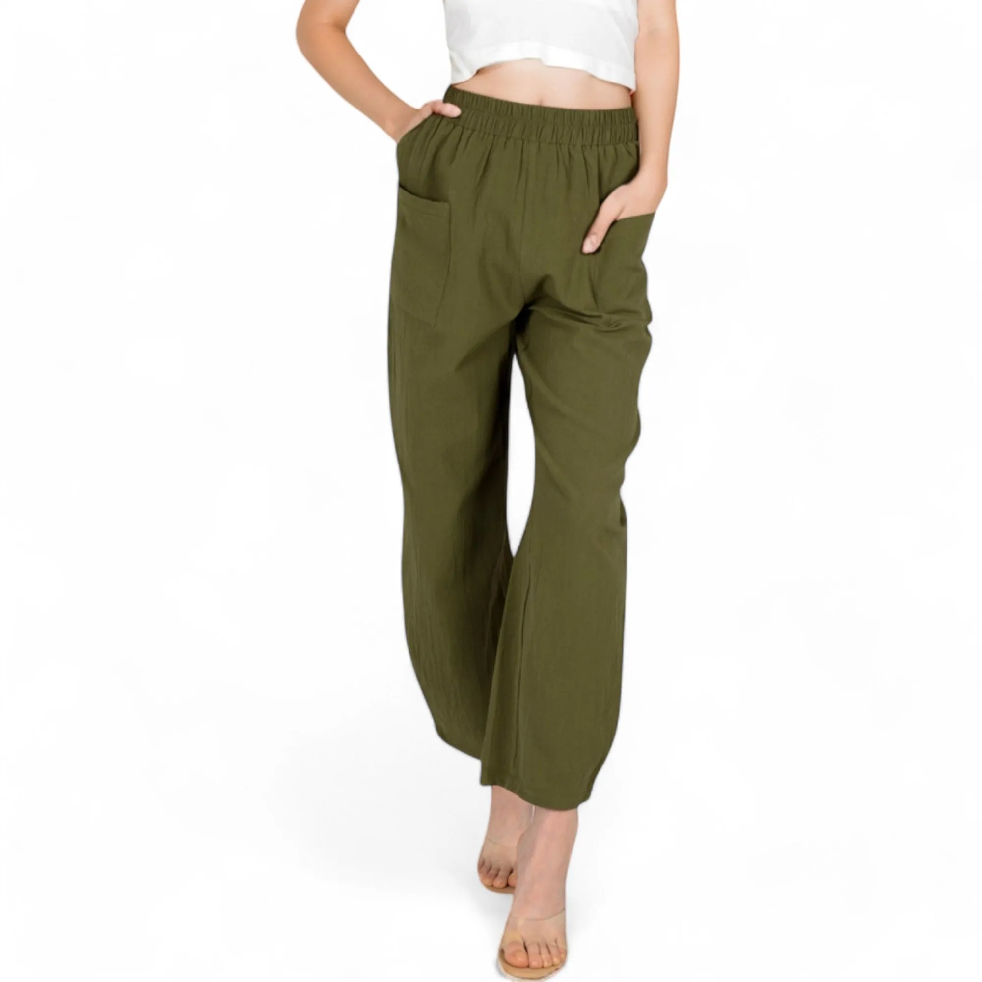 Anna-Kaci Women's Wide-Leg Elastic Waist Pants with Side Pockets