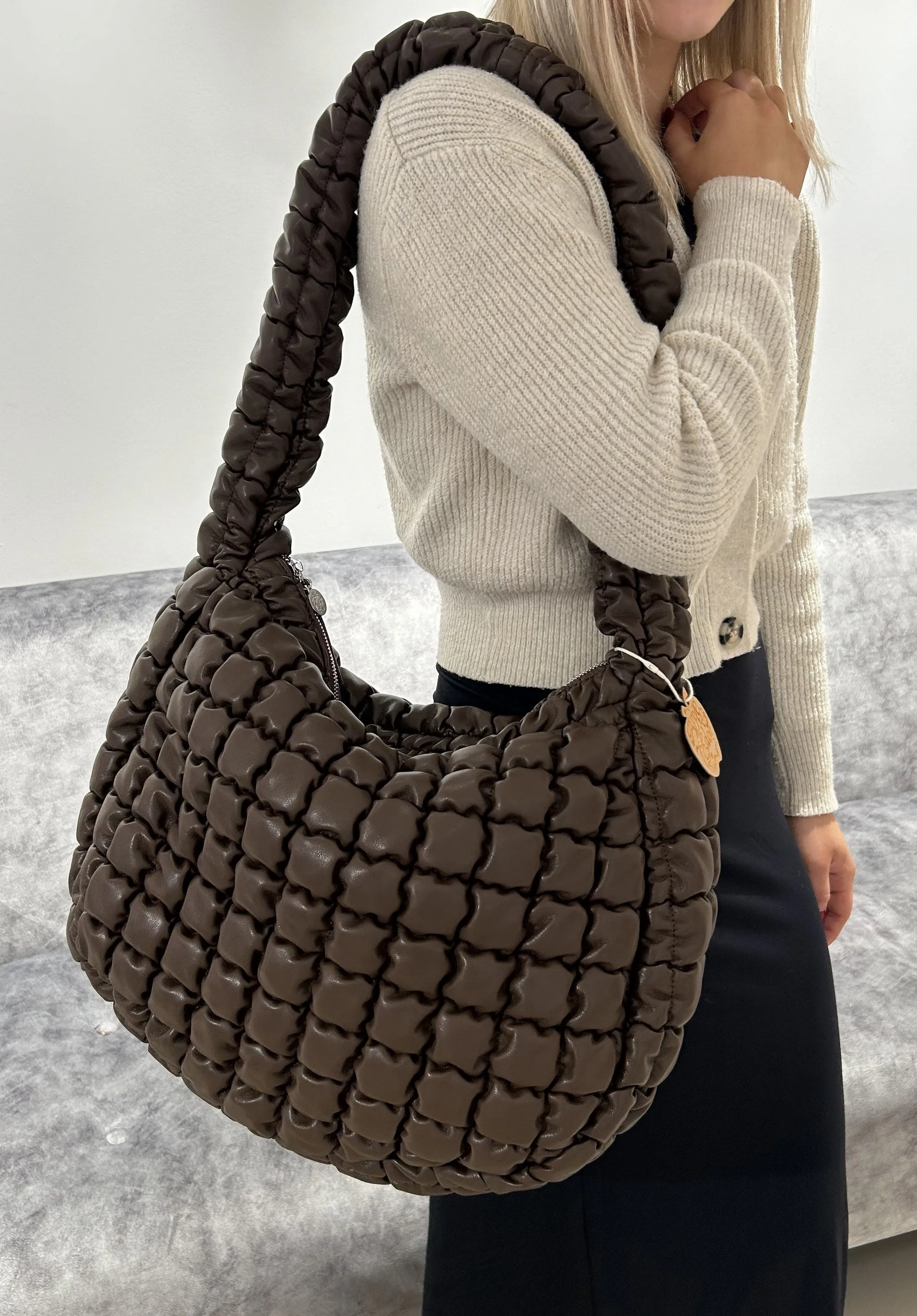 APPLE Brown Quilted Shoulder Bag