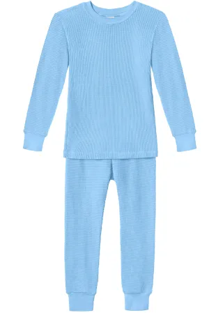 Boys and Girls 100% Cotton Soft & Warm Heavier Thermal Long John Set | Bright Light Blue