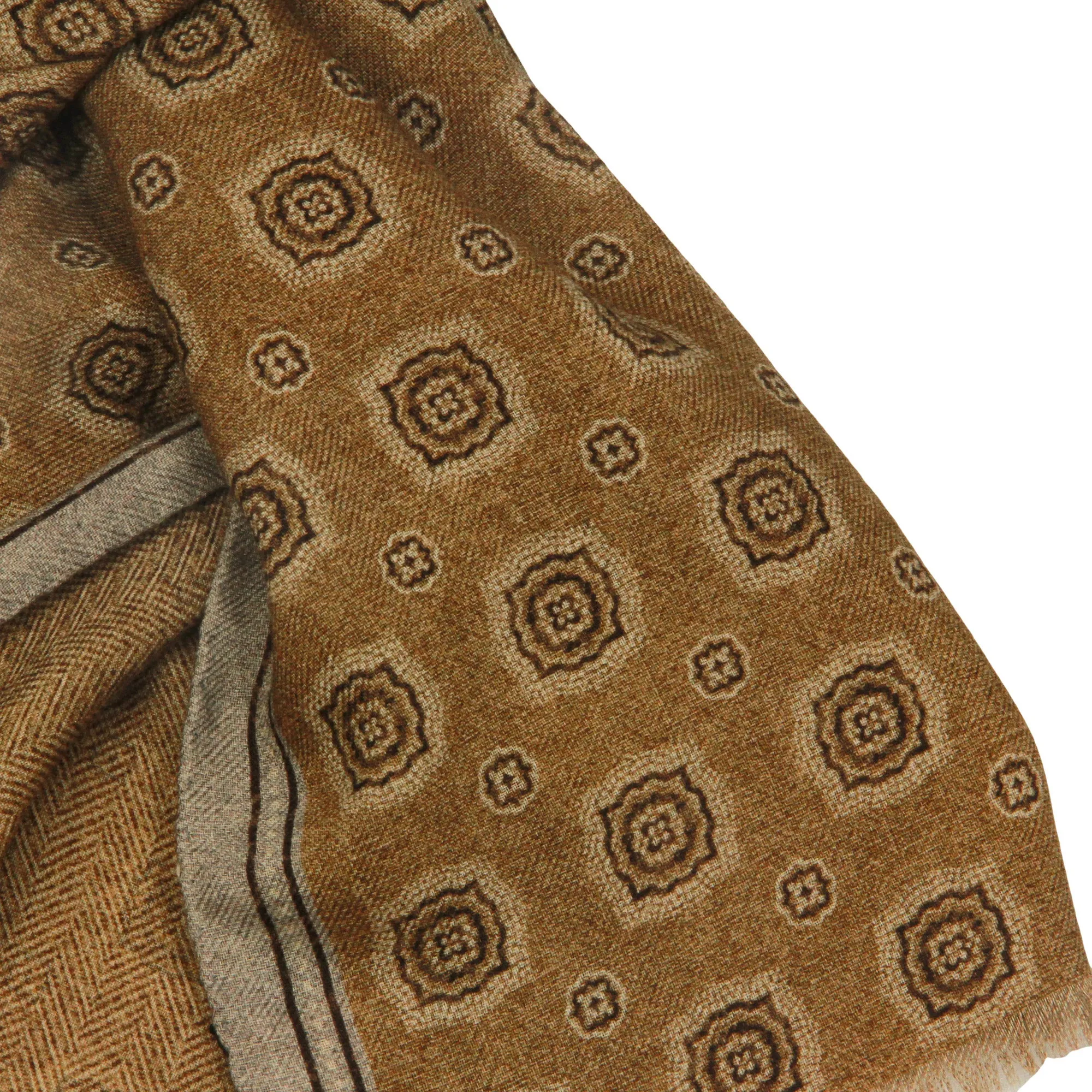 Café Medallion/Herringbone Reversible Wool Scarf - Paolo Albizzati