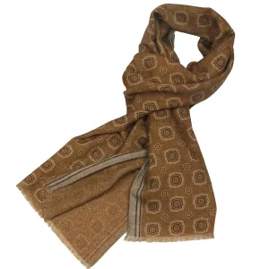 Café Medallion/Herringbone Reversible Wool Scarf - Paolo Albizzati