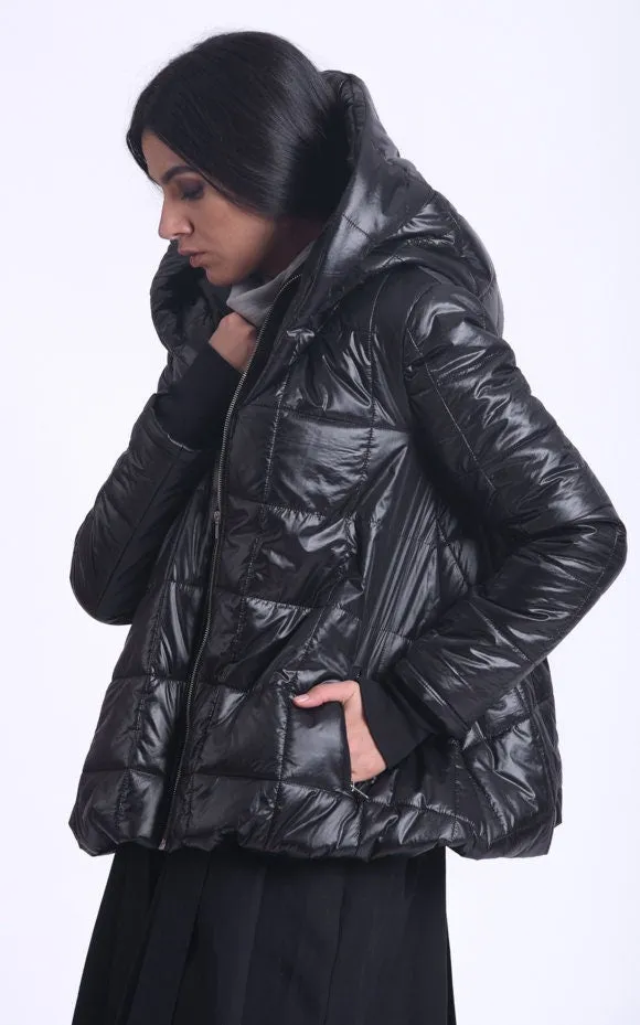 Casual Black Puffy Coat