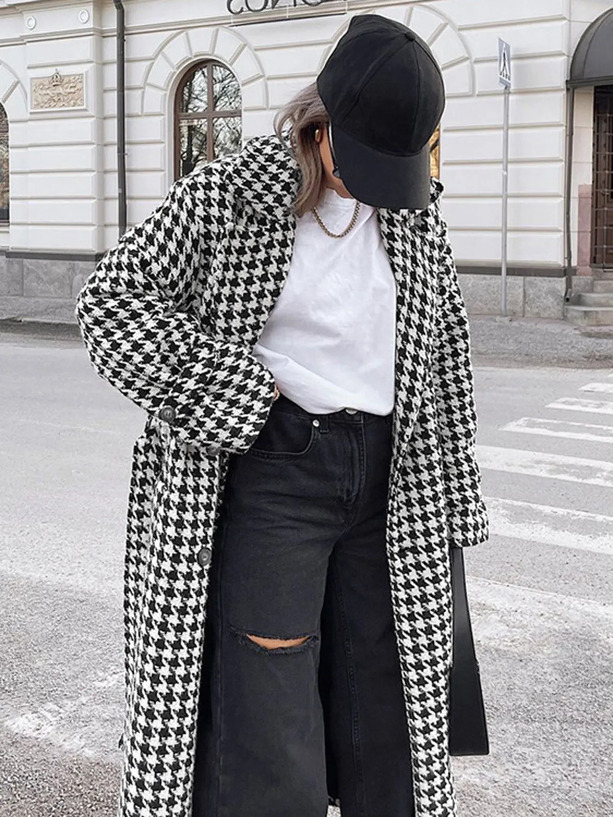 Chicmy-Winter Outfits Christmas Thanksgiving Gift New Year's Eve Outfits Streetwear Fashion Houndstooth Tweed Trench Coat