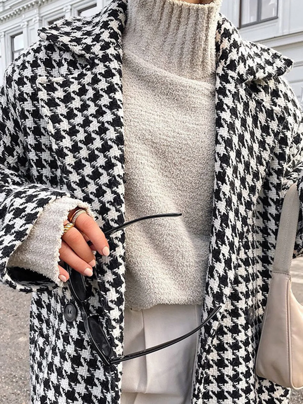 Chicmy-Winter Outfits Christmas Thanksgiving Gift New Year's Eve Outfits Streetwear Fashion Houndstooth Tweed Trench Coat