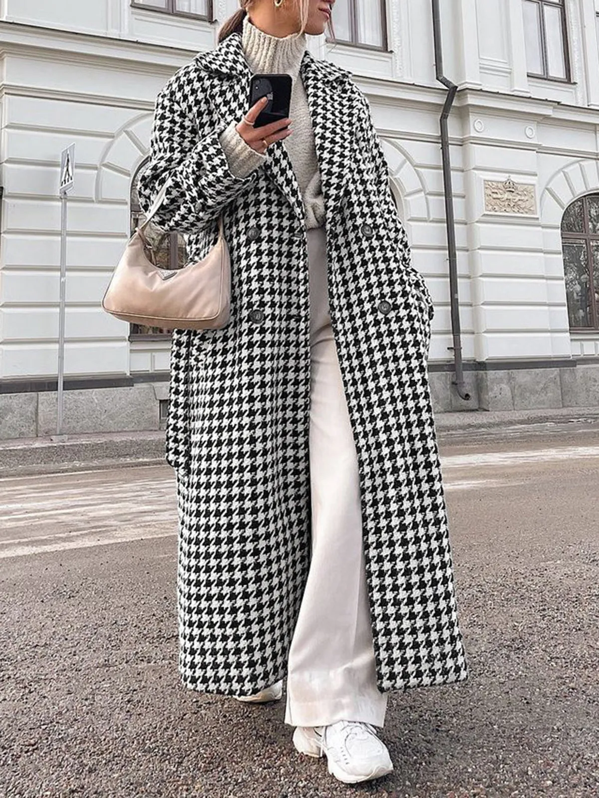 Chicmy-Winter Outfits Christmas Thanksgiving Gift New Year's Eve Outfits Streetwear Fashion Houndstooth Tweed Trench Coat