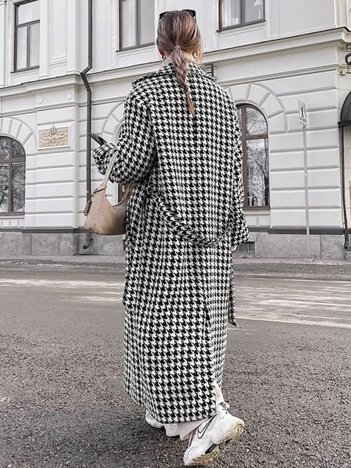 Chicmy-Winter Outfits Christmas Thanksgiving Gift New Year's Eve Outfits Streetwear Fashion Houndstooth Tweed Trench Coat