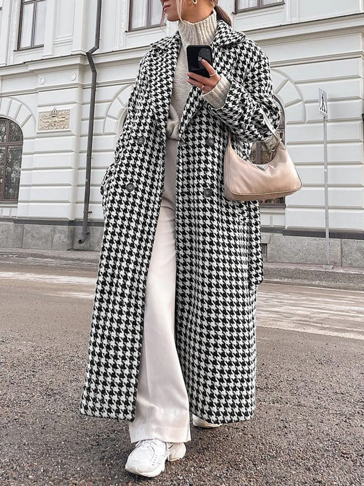 Chicmy-Winter Outfits Christmas Thanksgiving Gift New Year's Eve Outfits Streetwear Fashion Houndstooth Tweed Trench Coat