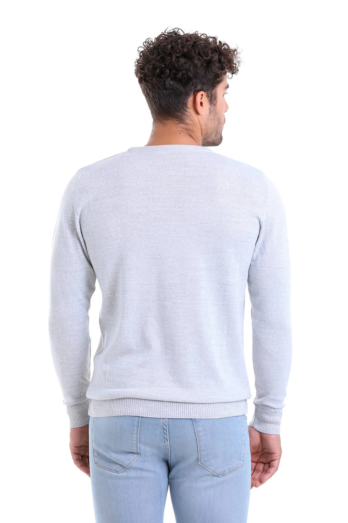 Comfort Fit Wool Blend Light Gray Crewneck Sweater