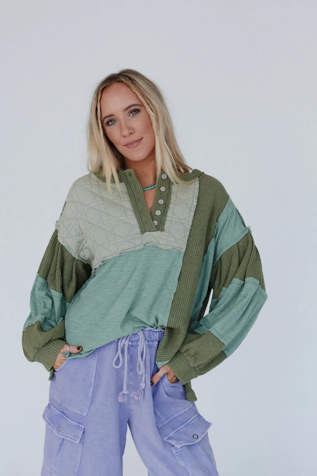 Cozy Oasis Multi Color Top - Green