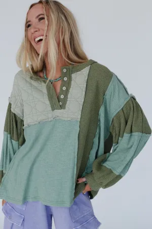 Cozy Oasis Multi Color Top - Green