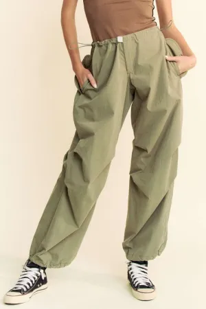 Davi & Dani Olive Green Luxe Relaxed Fit Pants