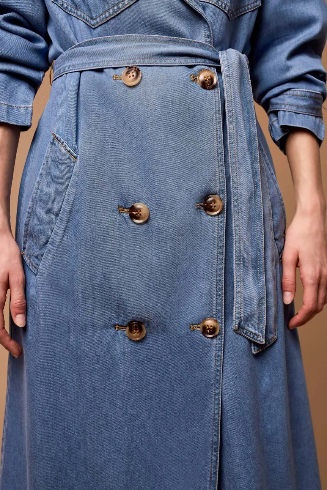 Denim Trench with Removable Belt