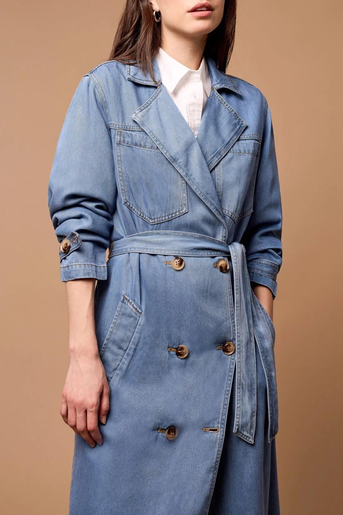 Denim Trench with Removable Belt