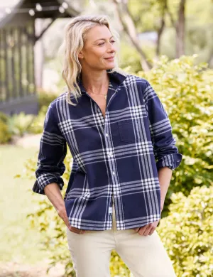 EILEEN Flannel Button Down in Navy/White Plaid