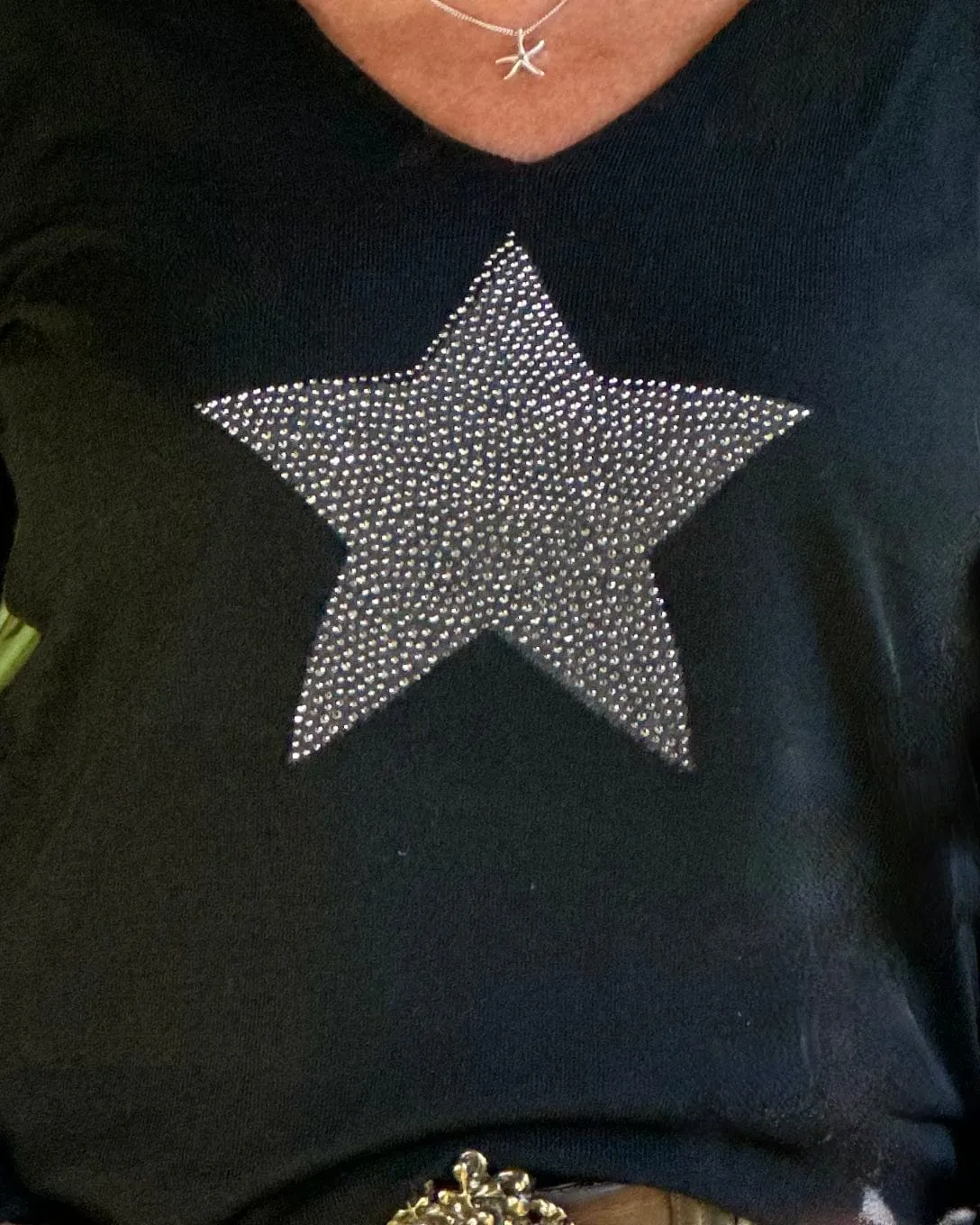 Fine Knit Star Jumper - Black