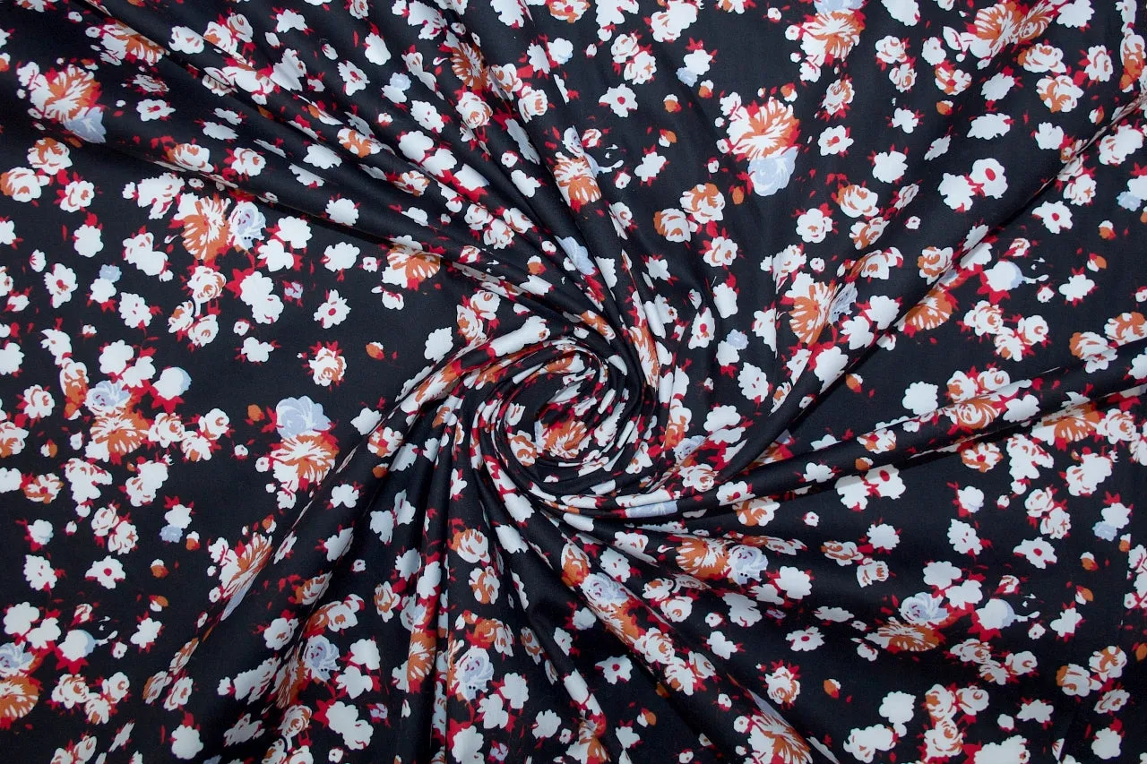 Floating Florals Cotton - Reds/Orange/Gray on Black