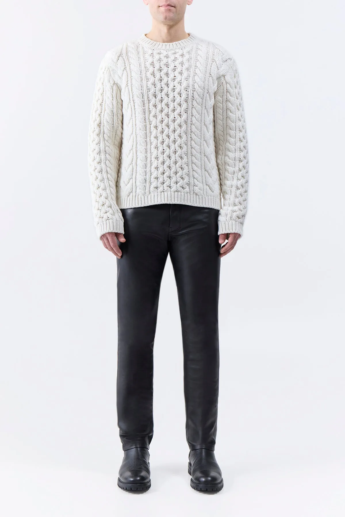 Geoffrey Knit Sweater in Ivory Cashmere