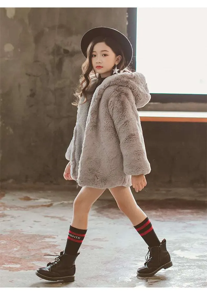 Girl's Faux Fur Thickened Thermal Coat