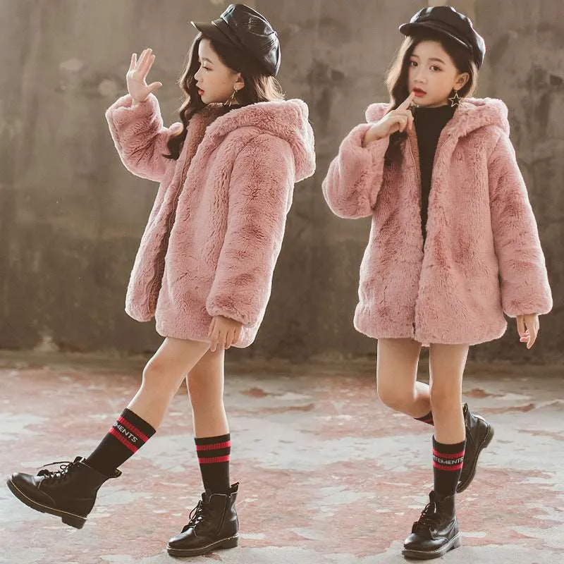 Girl's Faux Fur Thickened Thermal Coat