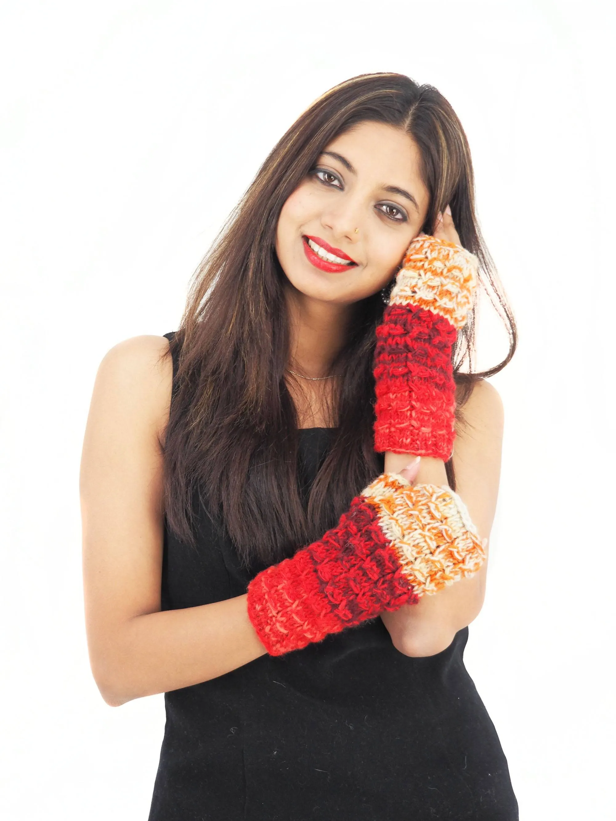 Handmade Crochet Hand Knitted Boho 100% Wool Fleece Lined Texting Gloves 6120