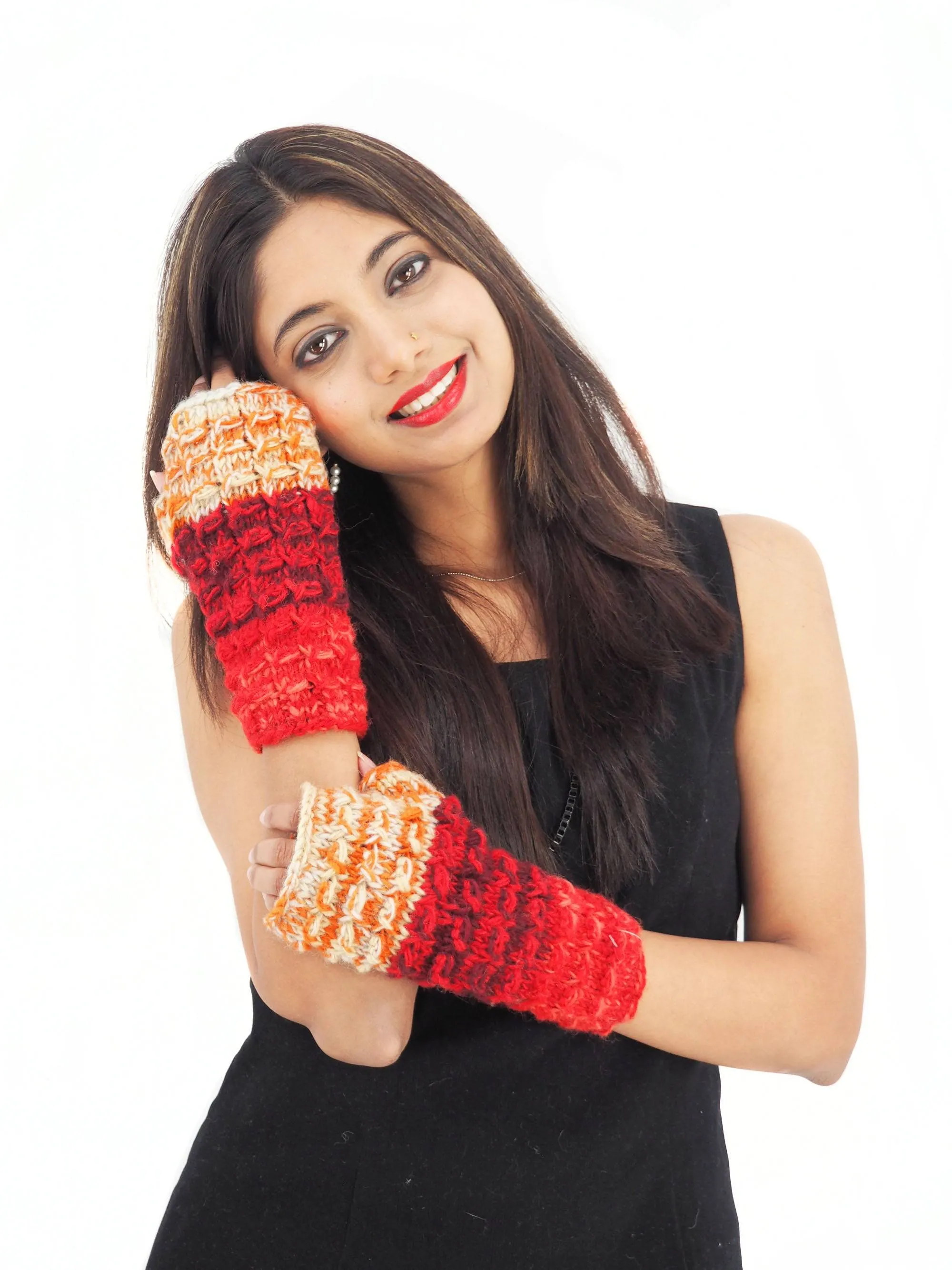 Handmade Crochet Hand Knitted Boho 100% Wool Fleece Lined Texting Gloves 6120