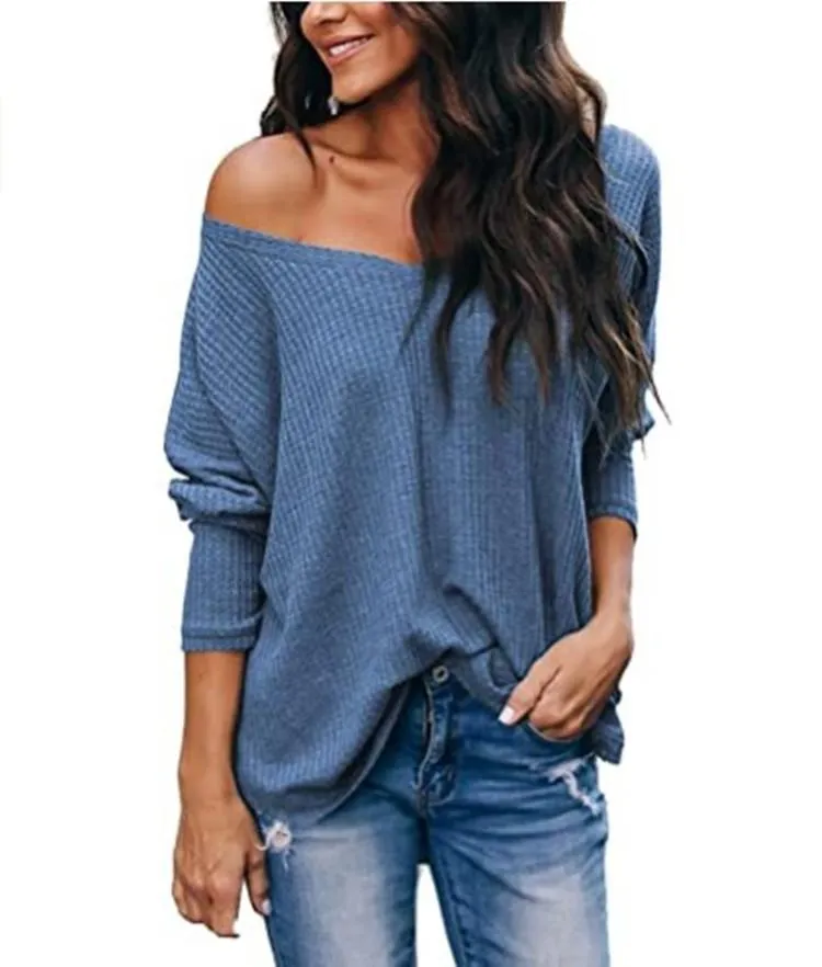 Haute Edition Slouchy Waffle Knit V-Neck Long Sleeve Tee