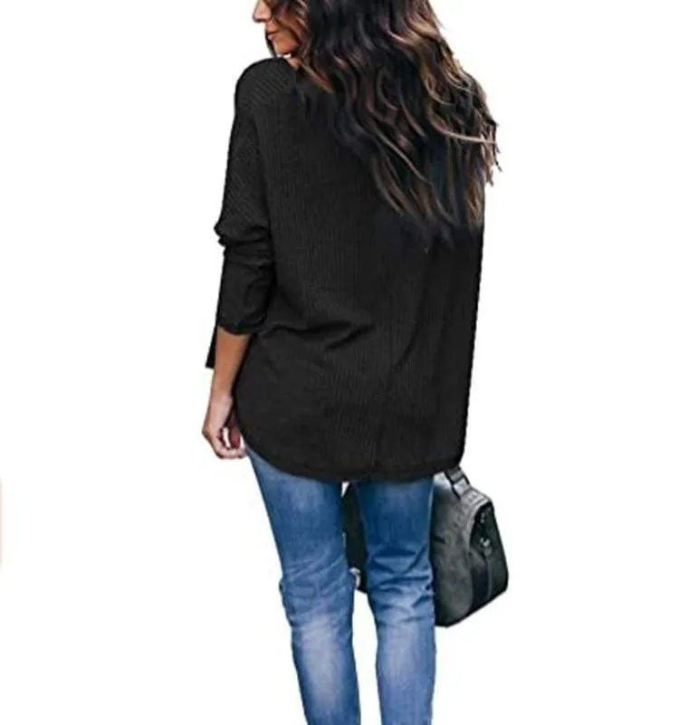 Haute Edition Slouchy Waffle Knit V-Neck Long Sleeve Tee