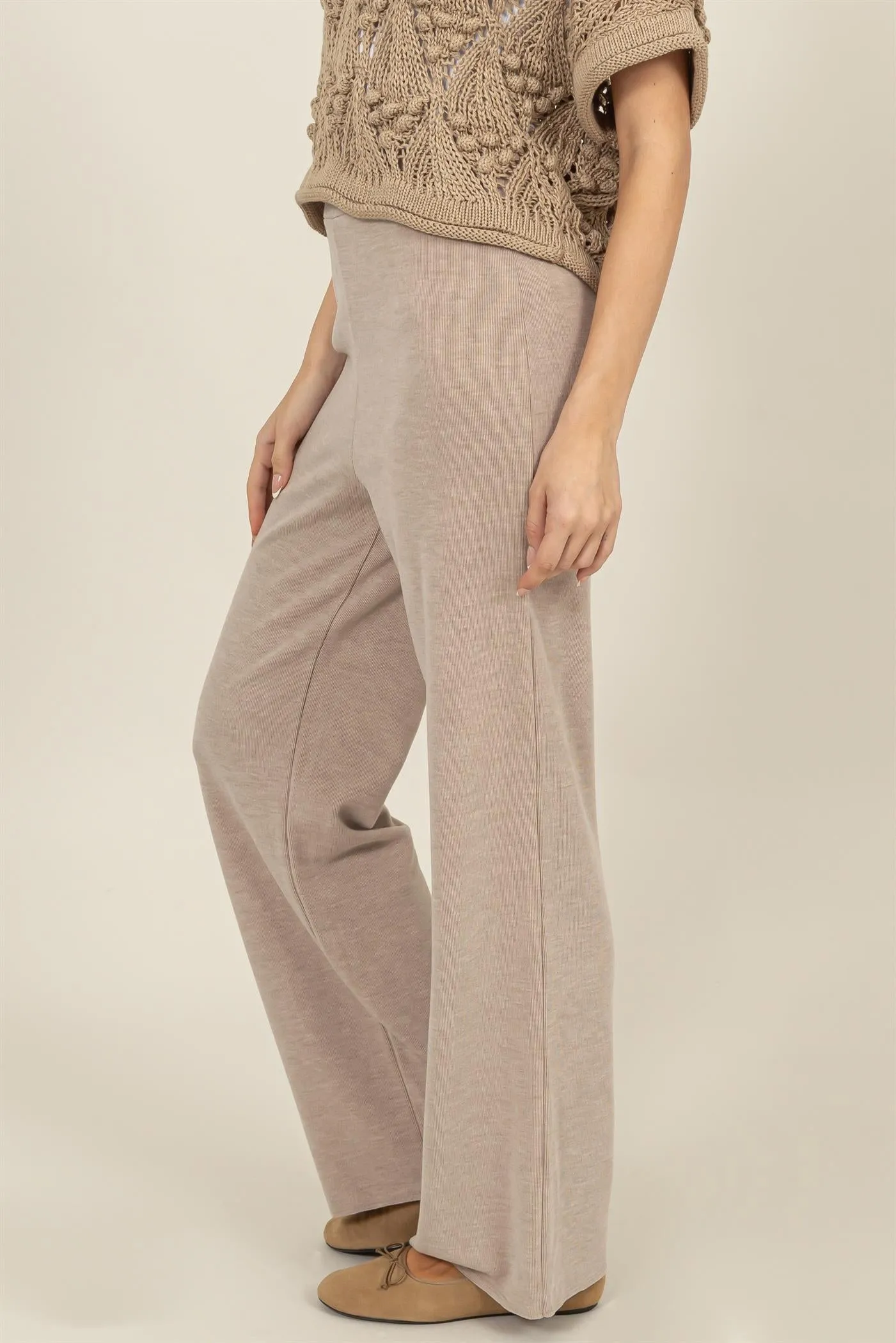 HF24F490-RELAXED RIB KNIT WIDE-LEG PANTS