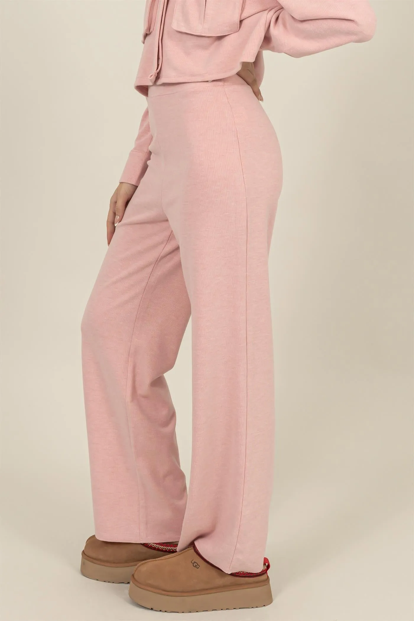 HF24F490-RELAXED RIB KNIT WIDE-LEG PANTS