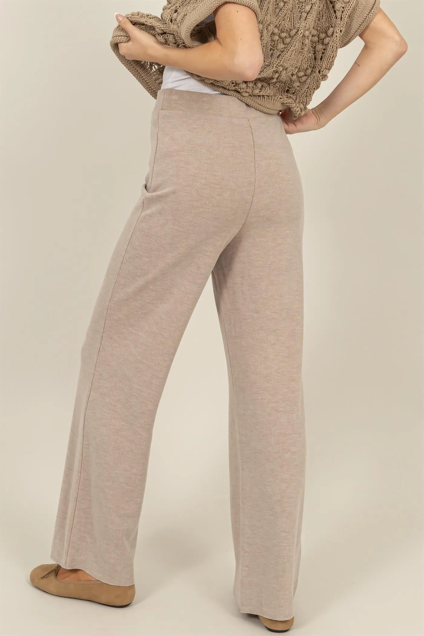 HF24F490-RELAXED RIB KNIT WIDE-LEG PANTS