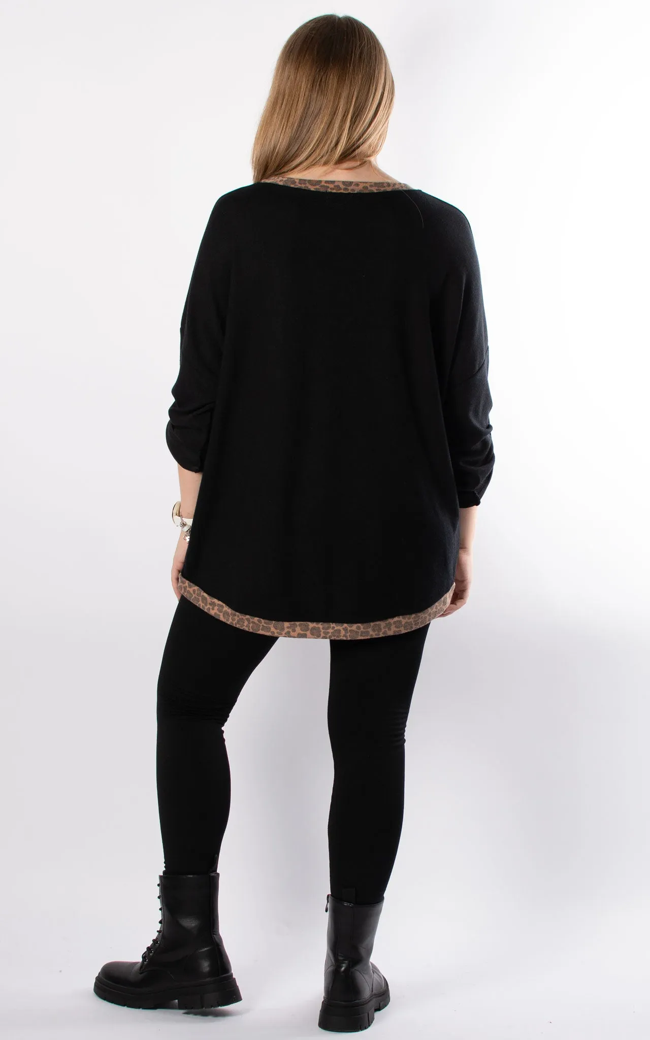 Leopard Trim Knit | Black