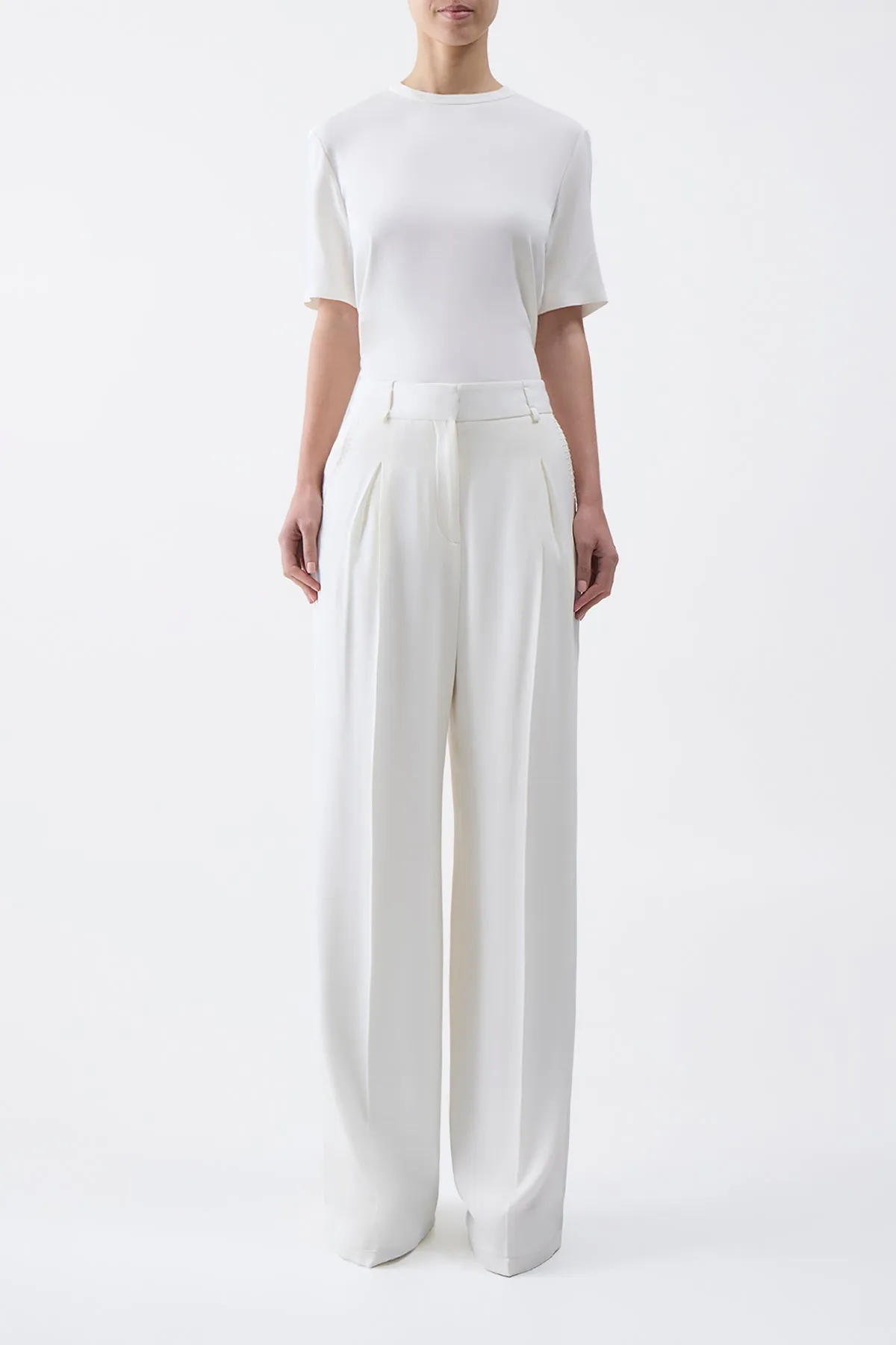 Maura Pant in Ivory Silk Crepe