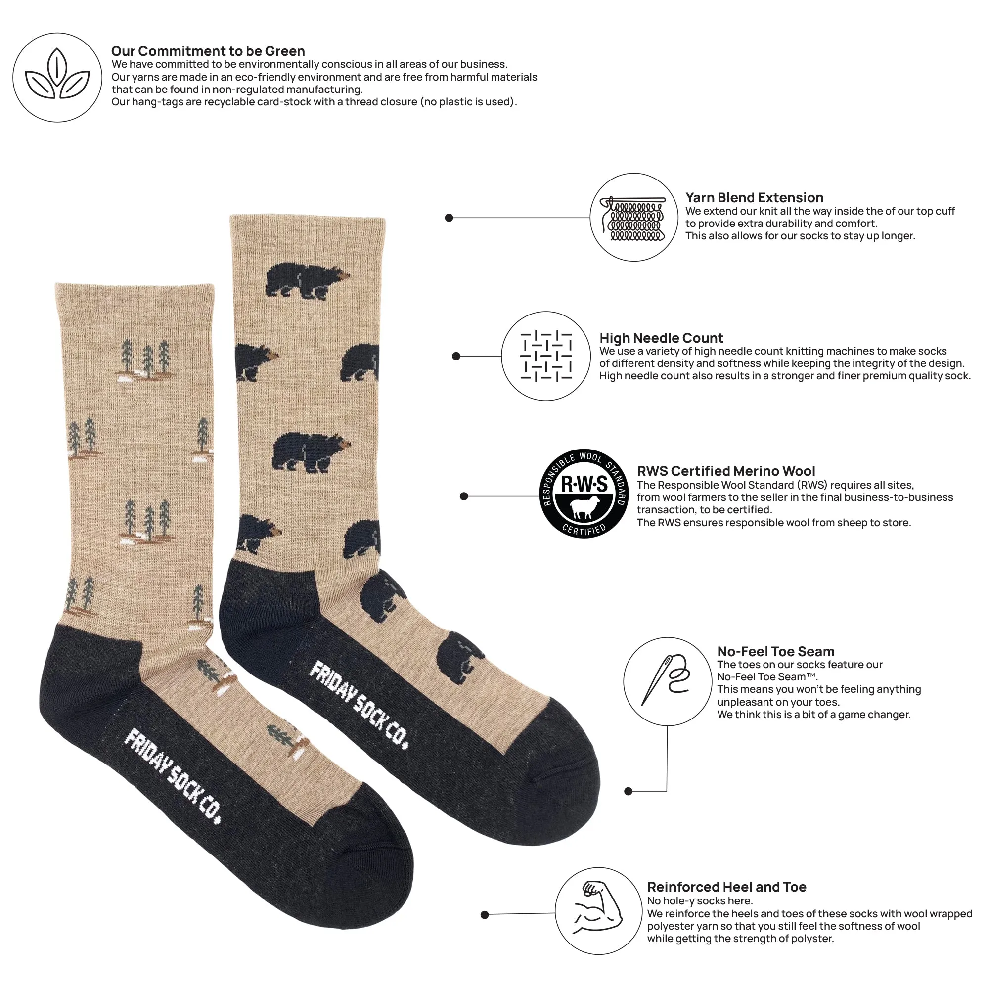 Men's Bear and Tree Merino Wool Socks