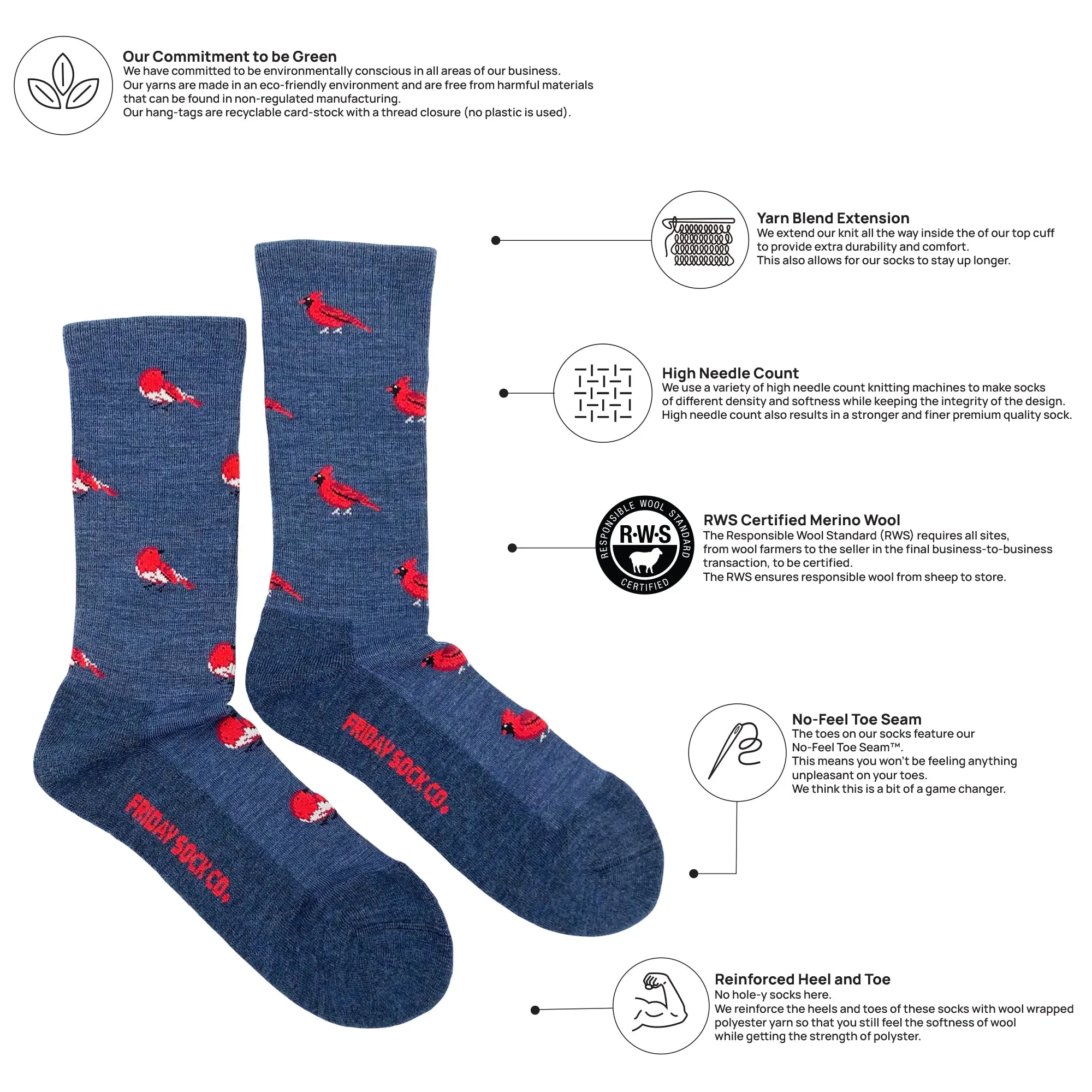 Men's Cardinal and Robin Merino Wool Socks