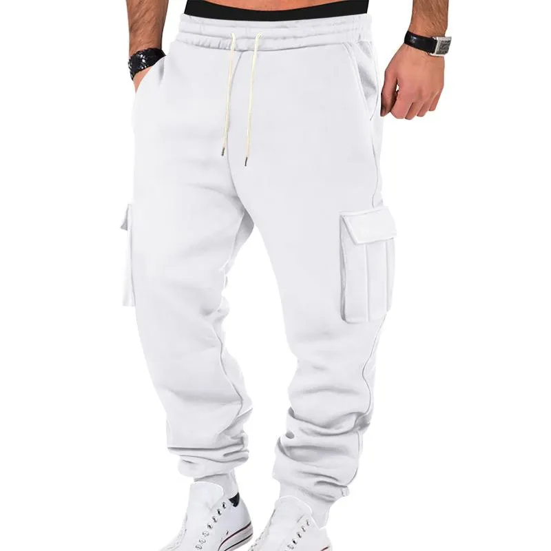 Men's Casual Fleece Elastic Waist Multi-pocket Loose Sports Pants 93626833M