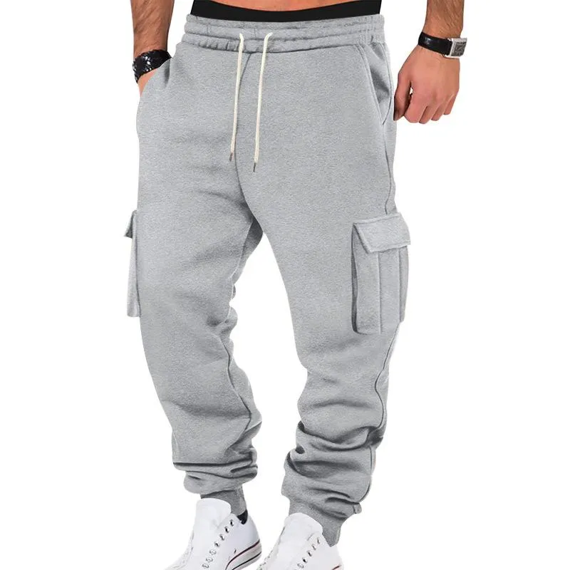 Men's Casual Fleece Elastic Waist Multi-pocket Loose Sports Pants 93626833M