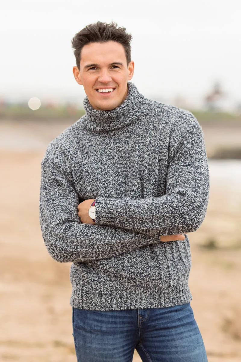 Mens Needle Rib Polo Neck Jumper  - Moray blue