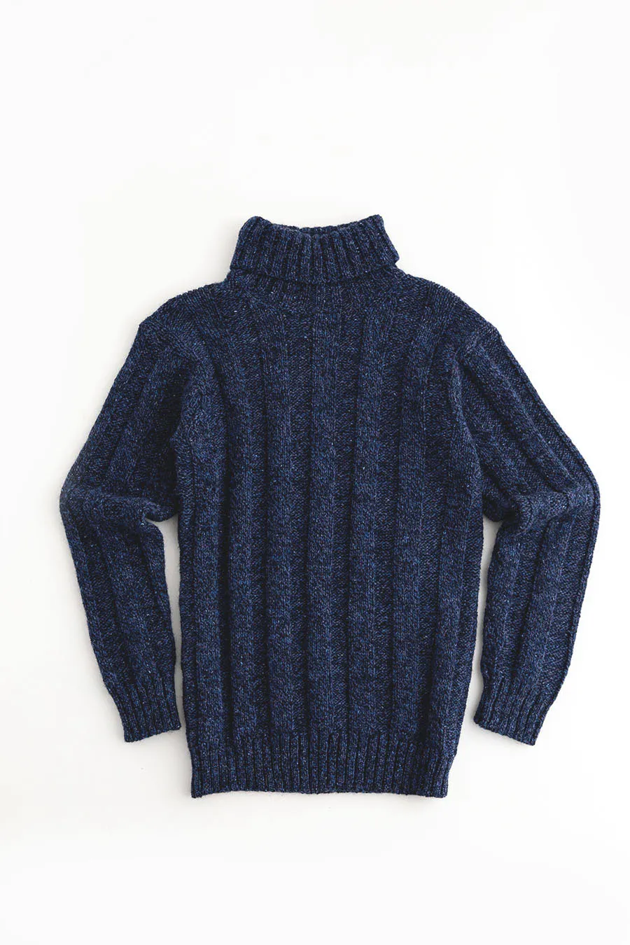 Mens Ribbed Polo Neck Jumper - blue