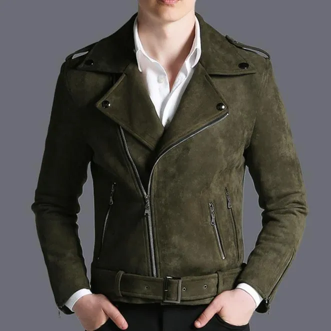 Men's Suede Biker Jacket - Stylish Zip-Up Coat